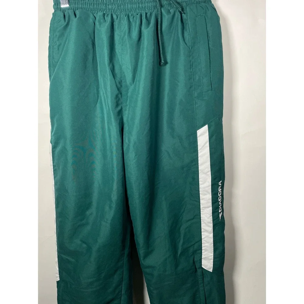 Diadora Mens Track Pants Green White Stripe Athletic‎ Warm Up Joggers Size Small